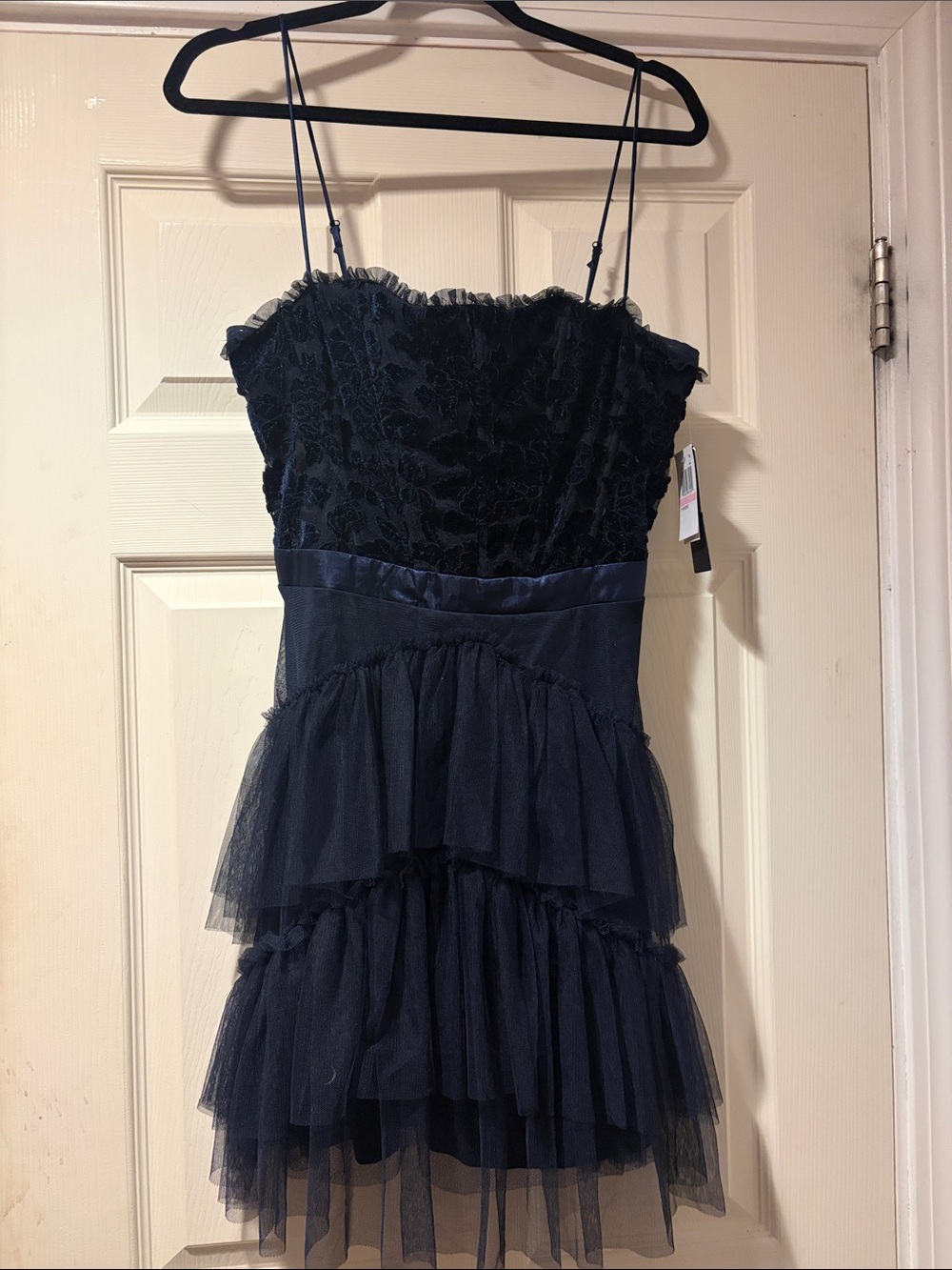 City Studio Lace Tiered Mini Dress in  Navy Blue 13